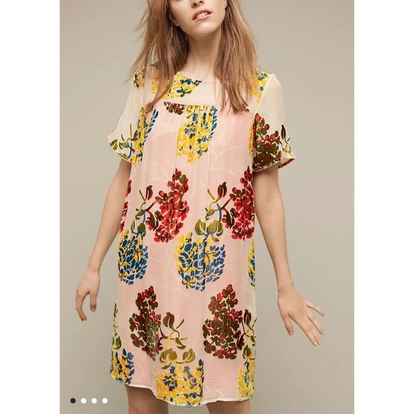 Maeve Dresses & Skirts - Maeve Anthropologie Pink Floral Burnout Velvet Silk Blend Shift Dress Size S NWT